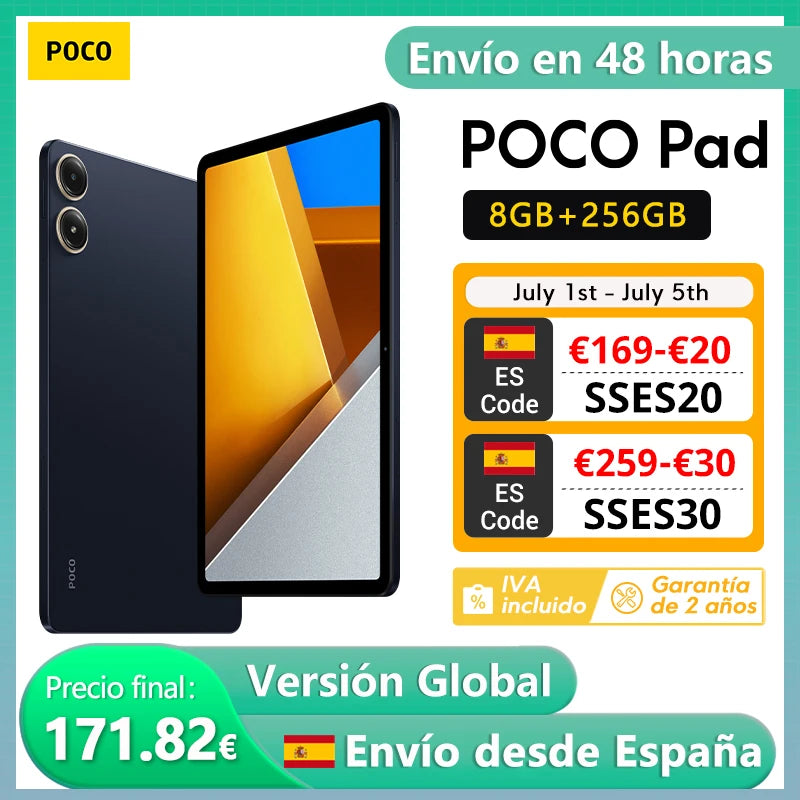 Tablet POCO Pad Global version LCD screen 12.1 inch 120Hz 2.5K Snapdragon 7s Gen 2 octa cores 10000mAh battery