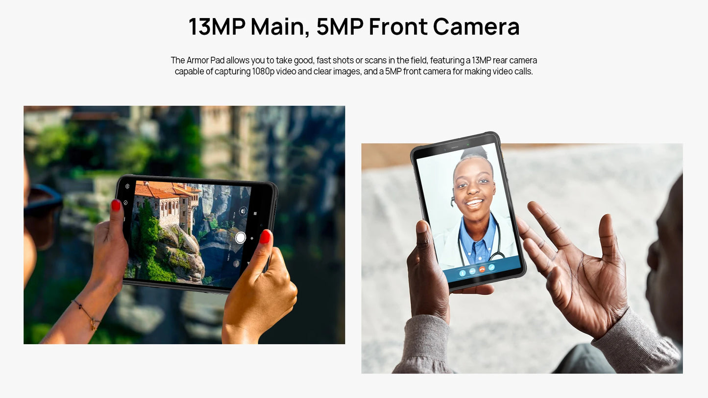 Ulefone Armor Pad Rugged Tablet 4GB RAM 64GB ROM 7650mAh 8.0'' HD+ Display 4G Android 12 Tablet Phone IP68/IP69K 13MP Camera