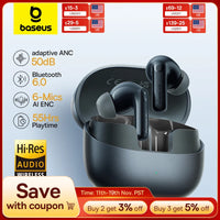 Baseus EP10 Pro ANC Earbuds Wireless Bluetooth 6.0 Earphones 50dB Realtime Adaptive Headphones 6 Mic Hi-Res LDAC IP55  Ear buds