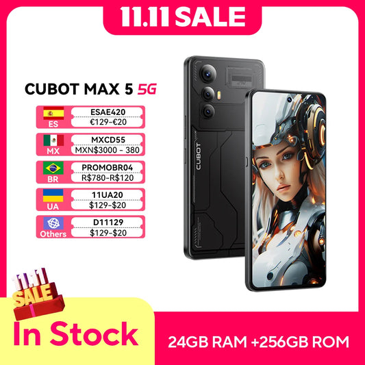 CUBOT MAX 5, Android Smartphone 5G, Dimensity 8200,4nm,  3.1GHz, 6.95-inch 144Hz Large Screen, 24+256GB,Gaming Phone,Add to Cart