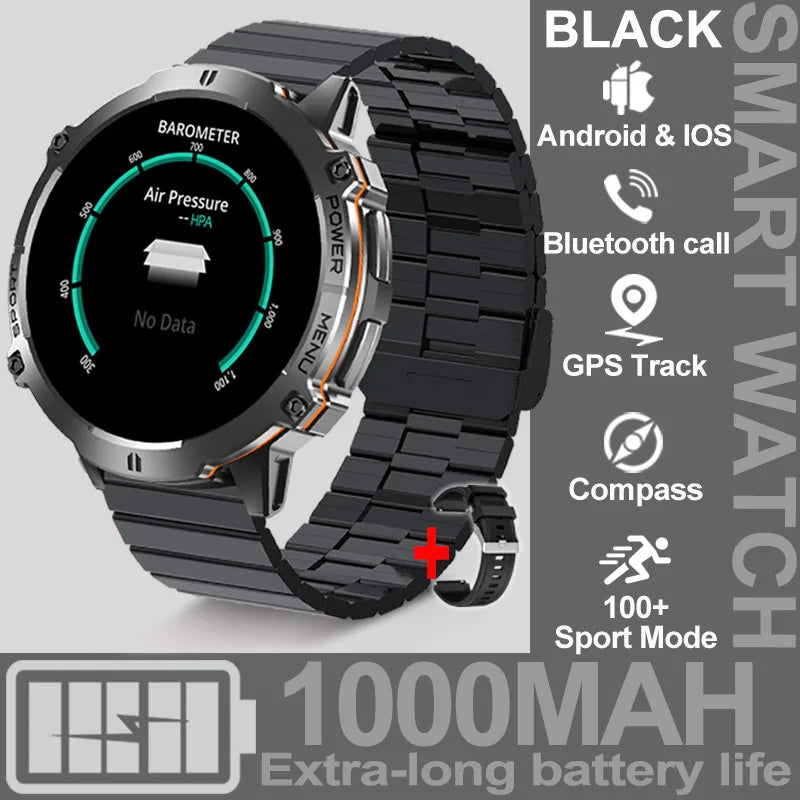 NEW 1000MAH Super endurance Sport Smart Watch Men 1.73-inch HD Screen GPS tracker Compass Bluetooth Call Waterproof Smart Watch