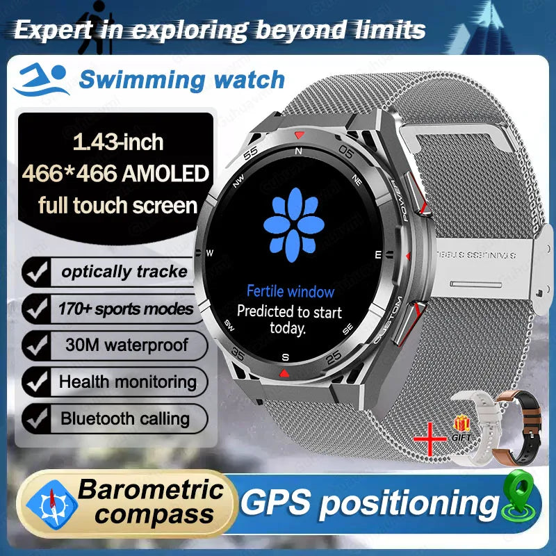 Swim Smartwatch Outdoor GPS Watch Sports Fitness Tracker Health Military Waterproof Watch BT5.3 Call Smart Watch for Android iOS