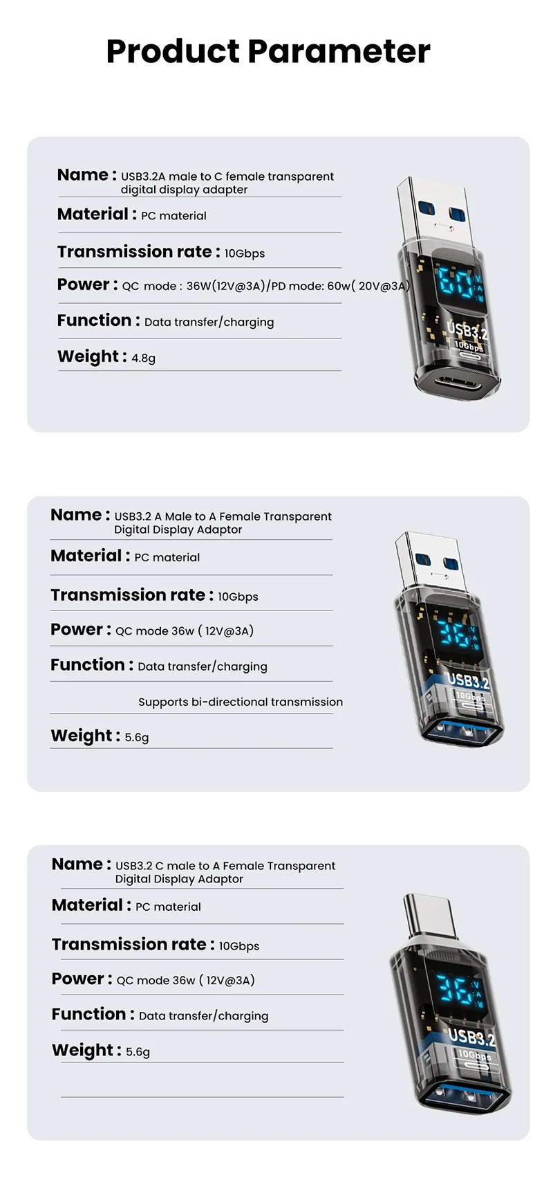 USB 3.2 Digital Display Adapter 10Gbps USB Male TO USB Female Converter Fast Charging Data Transafer USB C Adapter For PC Laptop