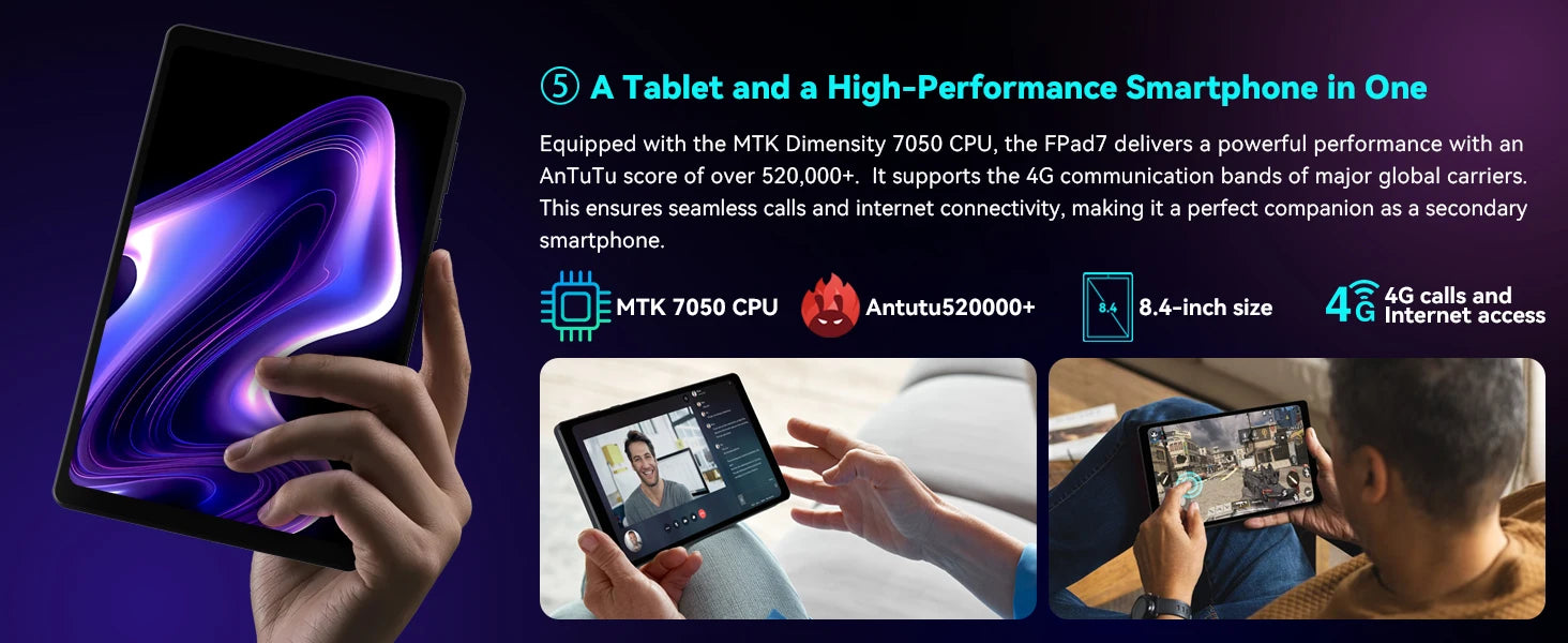 Headwolf FPad7 8.4inch Tablet Android14 MTK Dimensity 7050 CPU 2560x1600 IPS/16GB+256GB/6500mAh/ 4G LTE Tablets