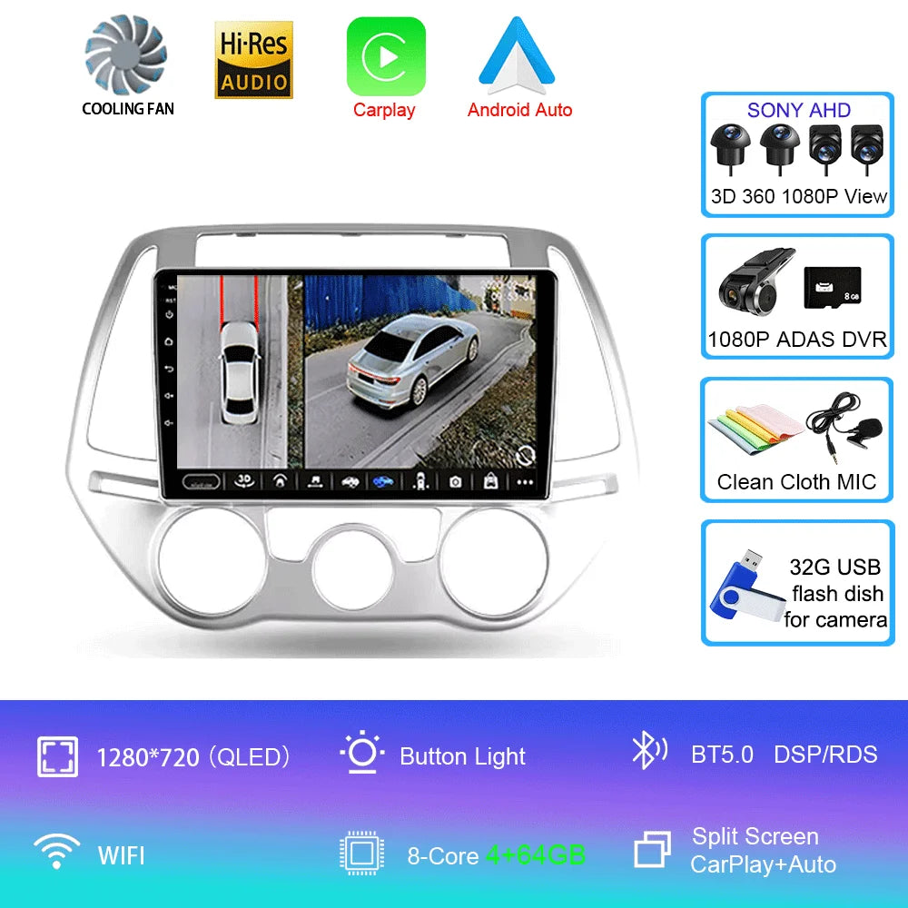 Car Radio For Hyundai i20 PB 2012 - 2014 Multimedia Video Player Wireless Carplay And Wireless Android Auto Portable Universal T