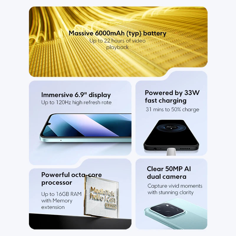 Global Version POCO C85 Smartphone 6.9" Dot Drop display 50MP Camera 6000mAh battery 33W Helio G81-Ultra NFC