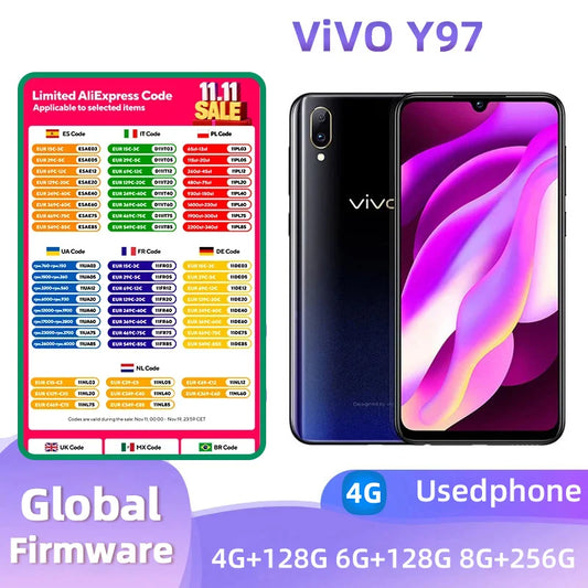 VIVO Y97 4G Smartphone MediaTek P60 6.3 Inch 8GB RAM 256GB ROM All Colours in Good Condition Original Android Used Phone
