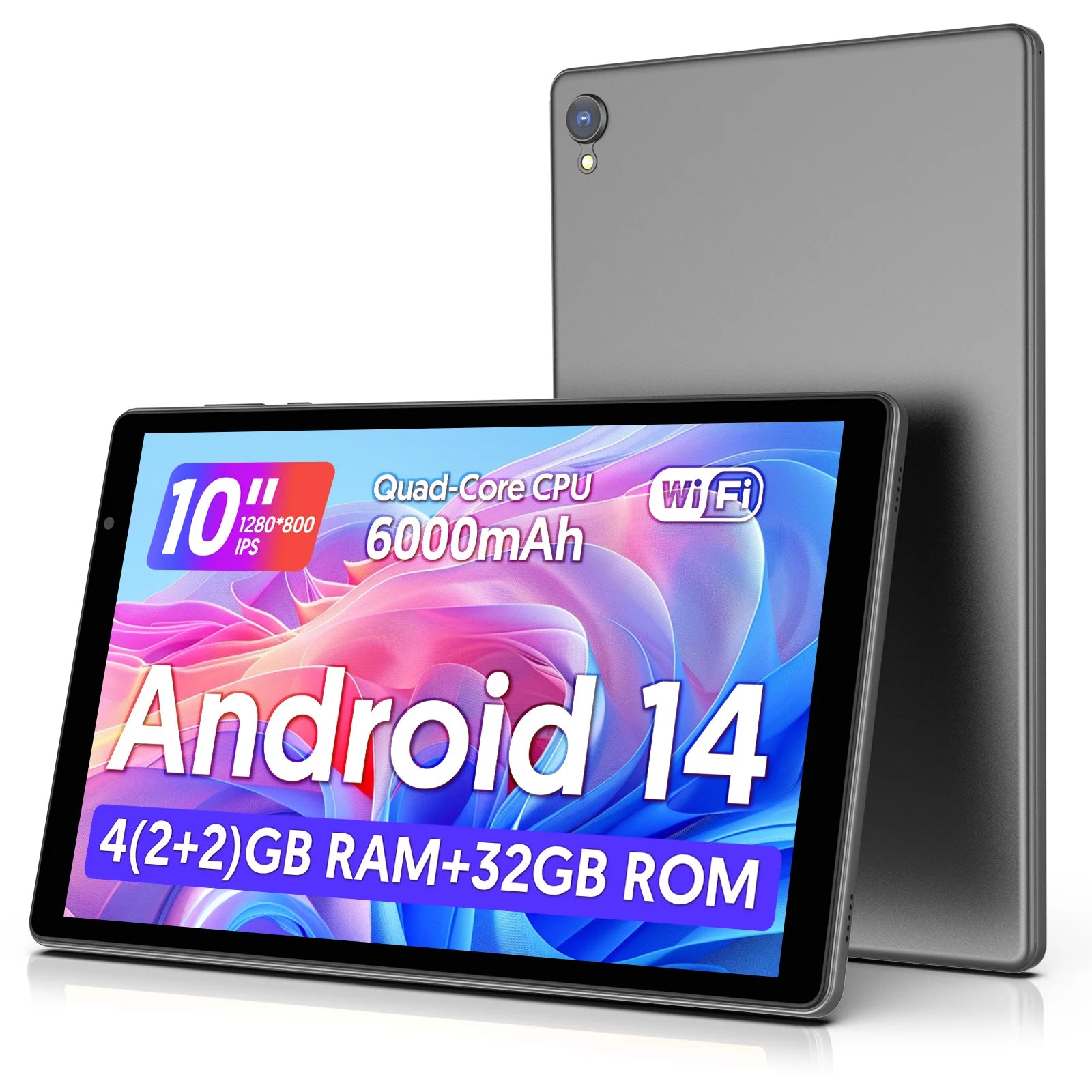 Latest Android 14 Tablet, 10-inch Tablet, Quad-core Processor, 5G WiFi, 4GB ROM + 32GB RAM, 1280*800 Resolution, 6000mAh Battery