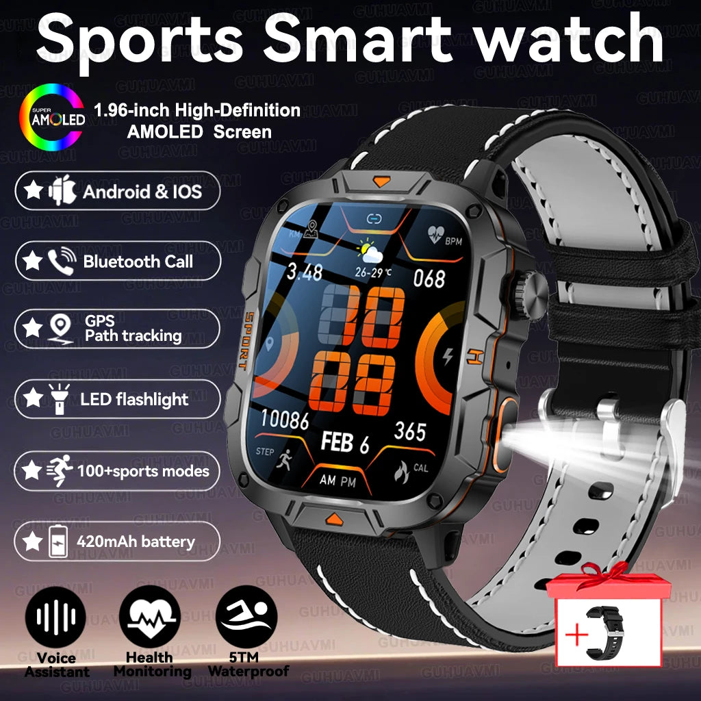 2025New Rugged Military GPS Track Smart Watch Men Bluetooth Call 5ATM Waterproof Flashlight Outdoor Sports SmartWatch For Xiaomi