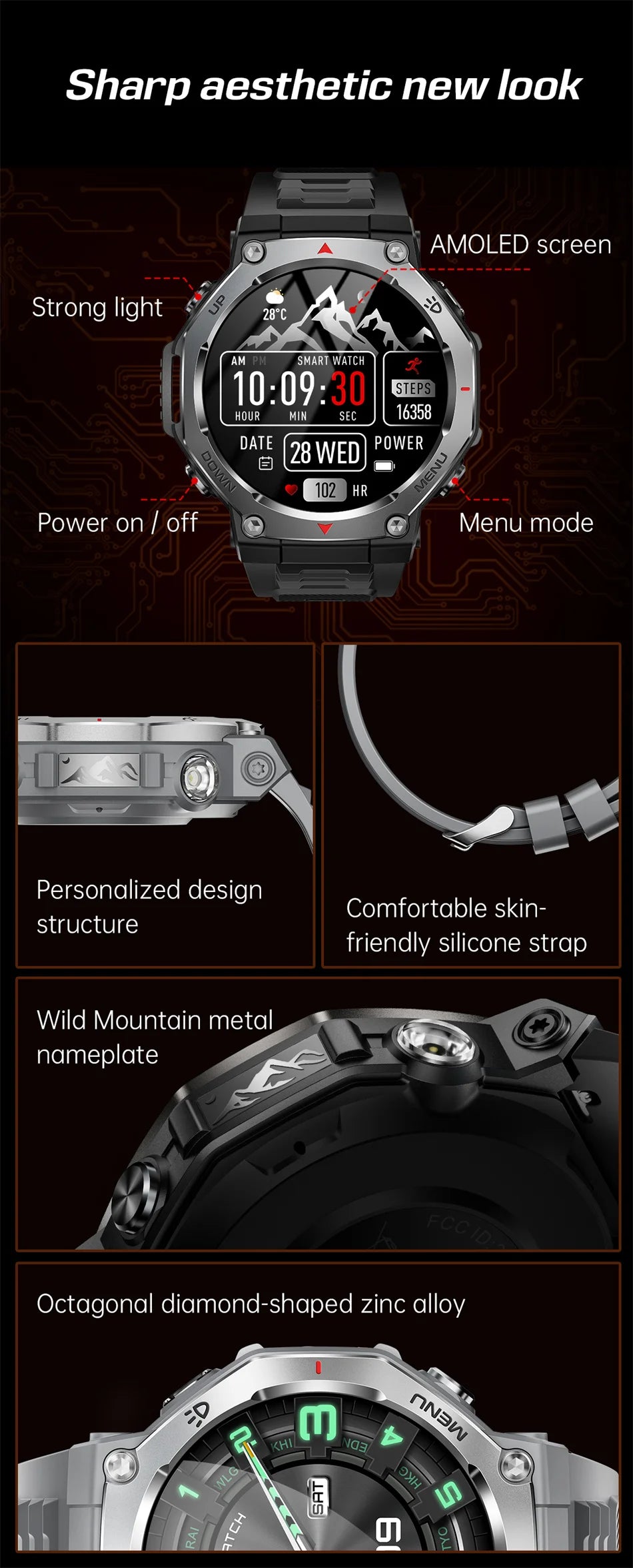 New Outdoor Sports Smart Watch Men For Xiaomi 5 ATM Waterproof GPS Motion Track Heart Rate HD Bluetooth Call UV Light SmartWatch