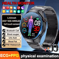 2025 New ECG Blood Pressure Blood Oxygen Blood Lipids Uric Acid Heart Rate Temperature Monitor AMOLED Bluetooth Call Smart Watch