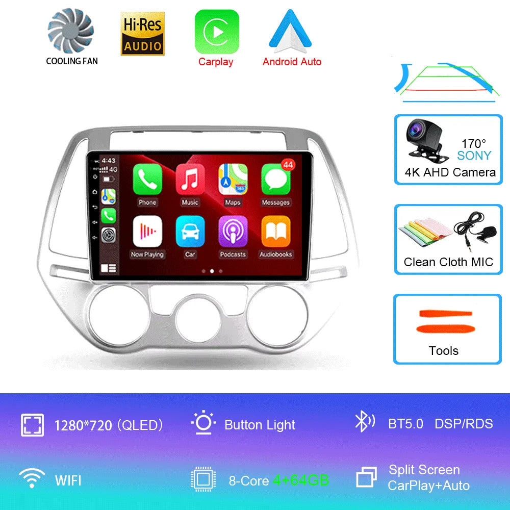Car Radio For Hyundai i20 PB 2012 - 2014 Multimedia Video Player Wireless Carplay And Wireless Android Auto Portable Universal T