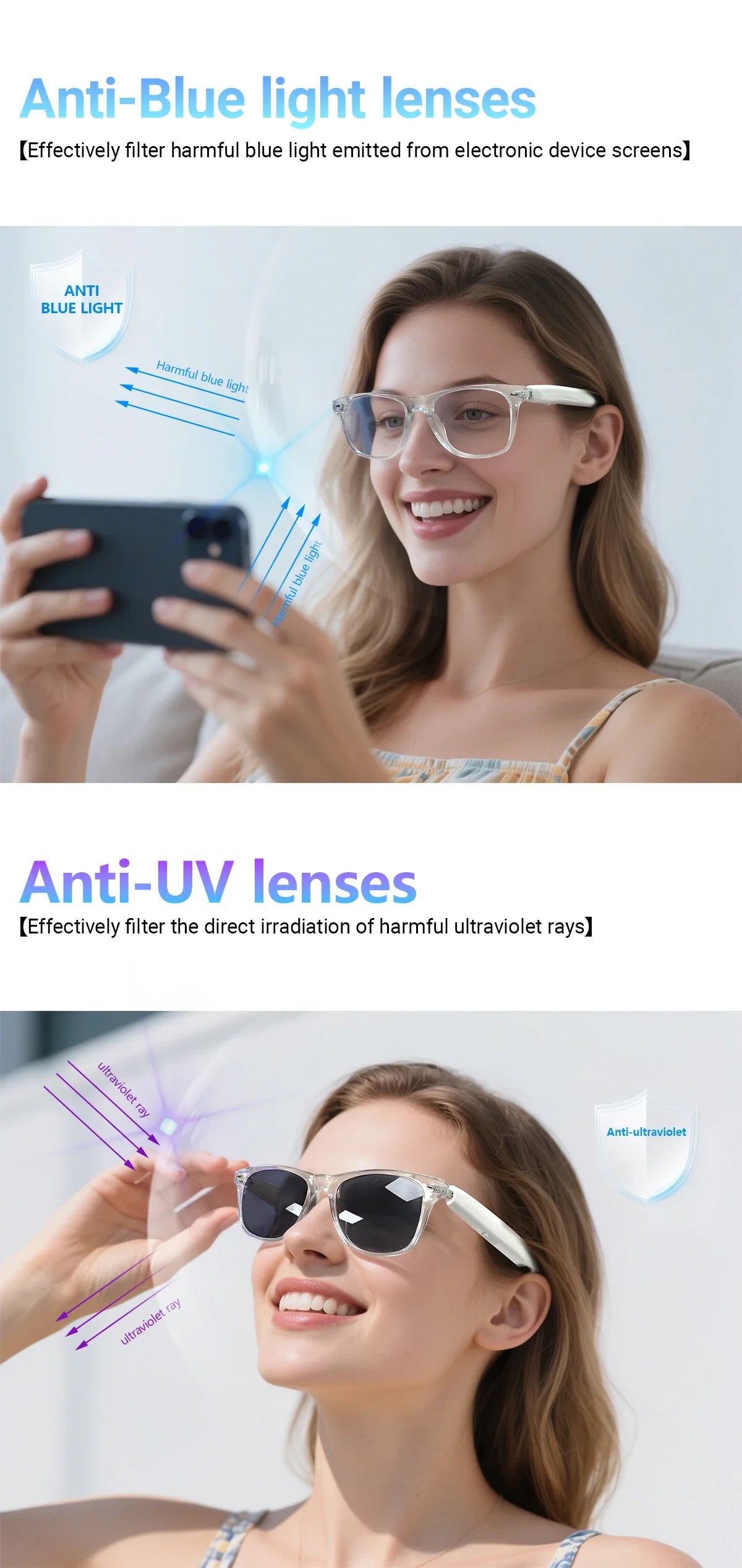 F16 Specification of AI Intelligent Translation Glasses Sunglasses Voice Remote Control Music sports spectacles Eyeglasses