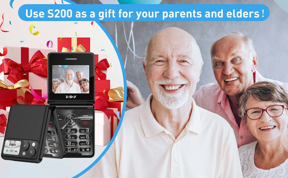 XGODY S200 Mini Smartphones Pocket 2G Dual SIM 2.4 inch Bluetooth Small Mobile Phone 1300mAh Battery Large Button Flip Foldable