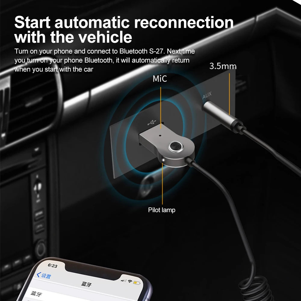 Bluetooth Audio Receiver Stereo Dongle USB To 3.5mm Jack Car Audio Aux Wireless Adapter Handsfree For Car Receiver BT Transmit