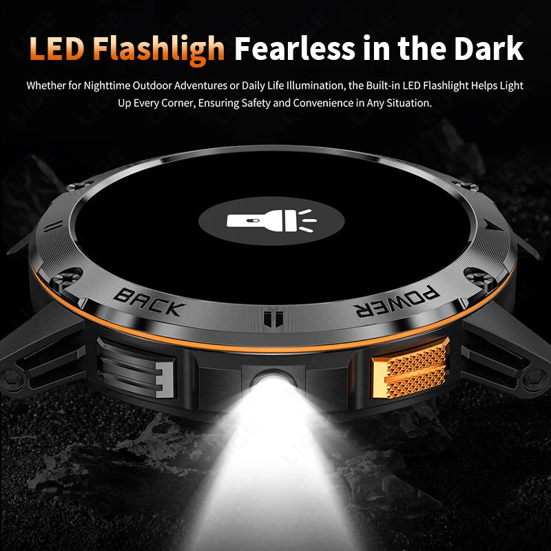 LIGE Outdoor Military Smart Watch Men 1.53" AMOLED Screen GPS trackr Waterproof Bluetooth Call Sports Braceletes For Android IOS