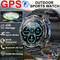 2025 New Military Sport GPS 4GB Memory Smartwatch Men 5ATM Waterproof Fitness Tracker Offline Maps 860Mah Battery Smart Bracelet