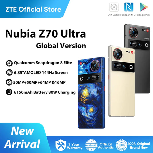 New Nubia Z70 Ultra Global Version 6.85"AMOLED 144Hz Screen Snapdragon 8 Elite Android 15 6150mAh Battery 80W Charging NFC  IP69