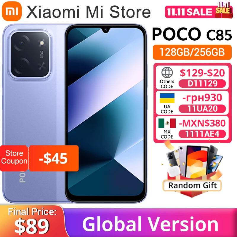 Global Version POCO C85 Smartphone 50MP Camera 6.9" Dot Drop display 6000mAh battery 33W Helio G81-Ultra NFC