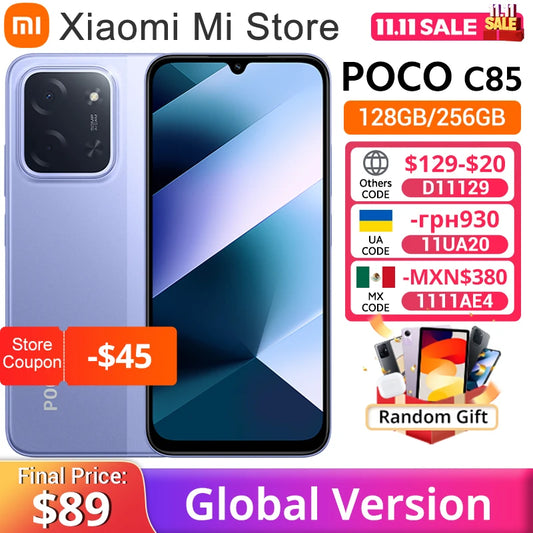Global Version POCO C85 Smartphone 50MP Camera 6.9" Dot Drop display 6000mAh battery 33W Helio G81-Ultra NFC
