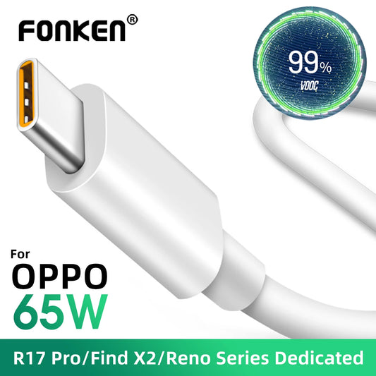 FONKEN USB Type C Cable 65W Fast Charging Cable for OPPO VOOC Charger Type C Cable for Find X Reno R17 Pro K3 5 7 Data Wire