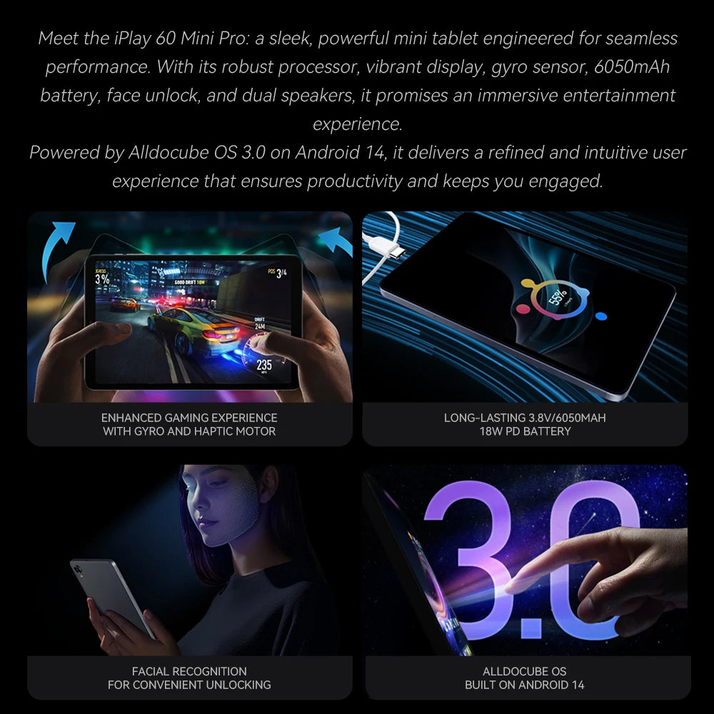 Alldocube iPlay 60 Mini Pro Tablet 8.4inch Android14 16GB(8GB+8GB) RAM 256GB ROM FHD 1920x1200 Dual SIM 4G LTE 6050mAh Battery