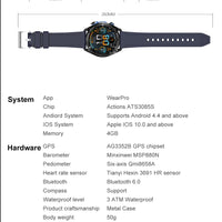 2025 New Military Sport GPS 4GB Memory Smartwatch Men 5ATM Waterproof Fitness Tracker Offline Maps 860Mah Battery Smart Bracelet