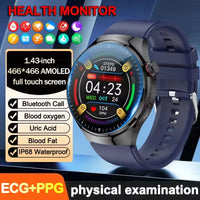 2025 New ECG Blood Pressure Blood Oxygen Blood Lipids Uric Acid Heart Rate Temperature Monitor AMOLED Bluetooth Call Smart Watch