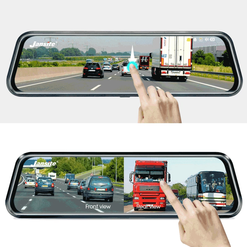 Jansite 10-inch 2.5K+1080P Car DVR Touch Screen Video Recorder Dual Lens Rear view Mirror Dash Cam Rear Camera Voice Control
