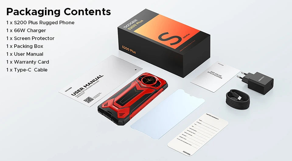 DOOGEE S200 Plus 5G Rugged Phone 1.32" Rear Display AI Image 6.72'' Screen 16GB 512GB 11000 mAh Battery Android 15 Smartphone