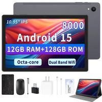 ANRY 10.95-inch HD Display Tablet Android 15 12GB RAM 128 ROM 2.4G/5G WiFi T606 Octa-Code 8000mAh Android Tablets with Case