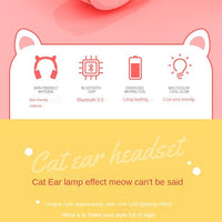 Wireless Headphones Cat Ear Bluetooth-Compatible Helmets Stereo Bass Over-Ear Headsets Sports Headphones for Kids and Adult