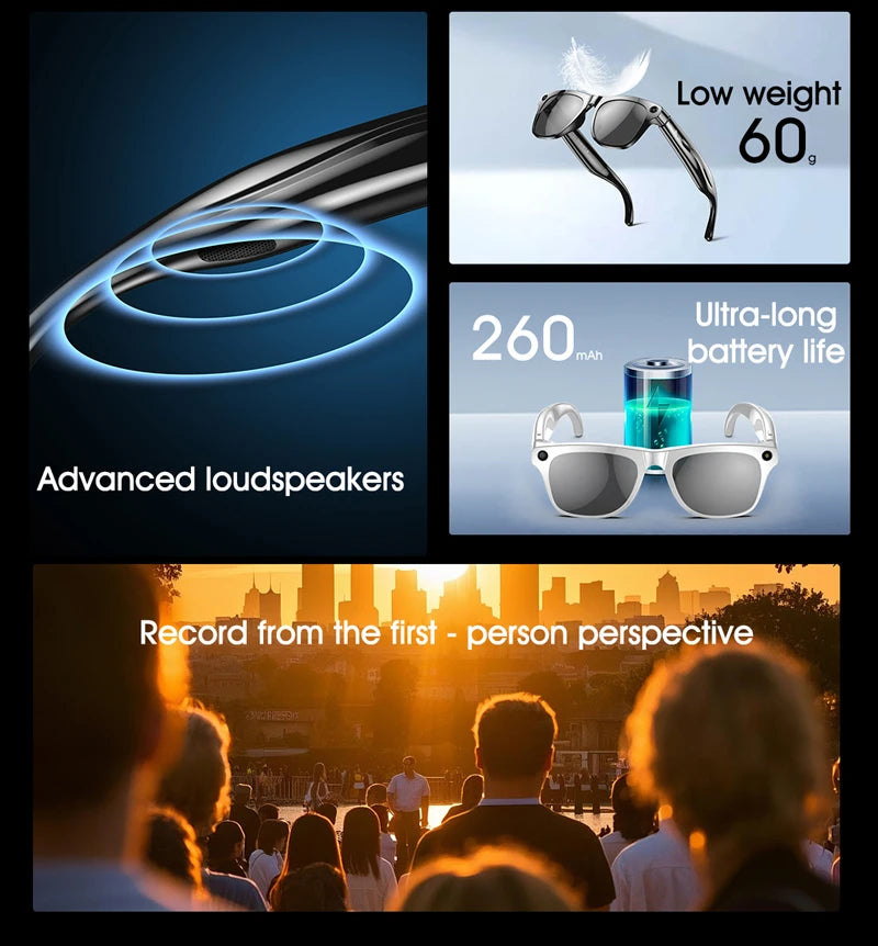 4K HD AI Smart Glasses Chat GPT 100MP Camera Bluetooth Call 260Mah Battery Voice Assistant Control Glasses for Men Women