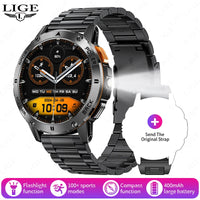 LIGE Outdoor Military Smart Watch Men 1.53" AMOLED Screen GPS trackr Waterproof Bluetooth Call Sports Braceletes For Android IOS