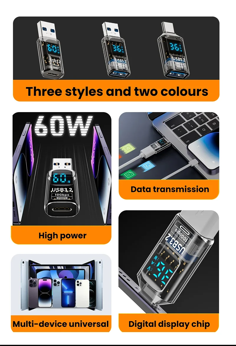 USB 3.2 Digital Display Adapter 10Gbps USB Male TO USB Female Converter Fast Charging Data Transafer USB C Adapter For PC Laptop