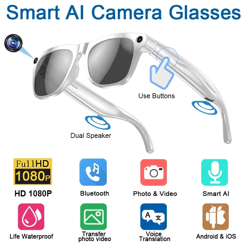 4K HD AI Smart Glasses Chat GPT 100MP Camera Bluetooth Call 260Mah Battery Voice Assistant Control Glasses for Men Women