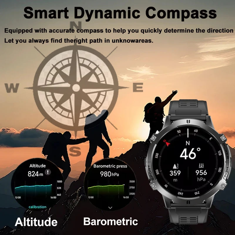 NEW 1000MAH Super endurance Sport Smart Watch Men 1.73-inch HD Screen GPS tracker Compass Bluetooth Call Waterproof Smart Watch
