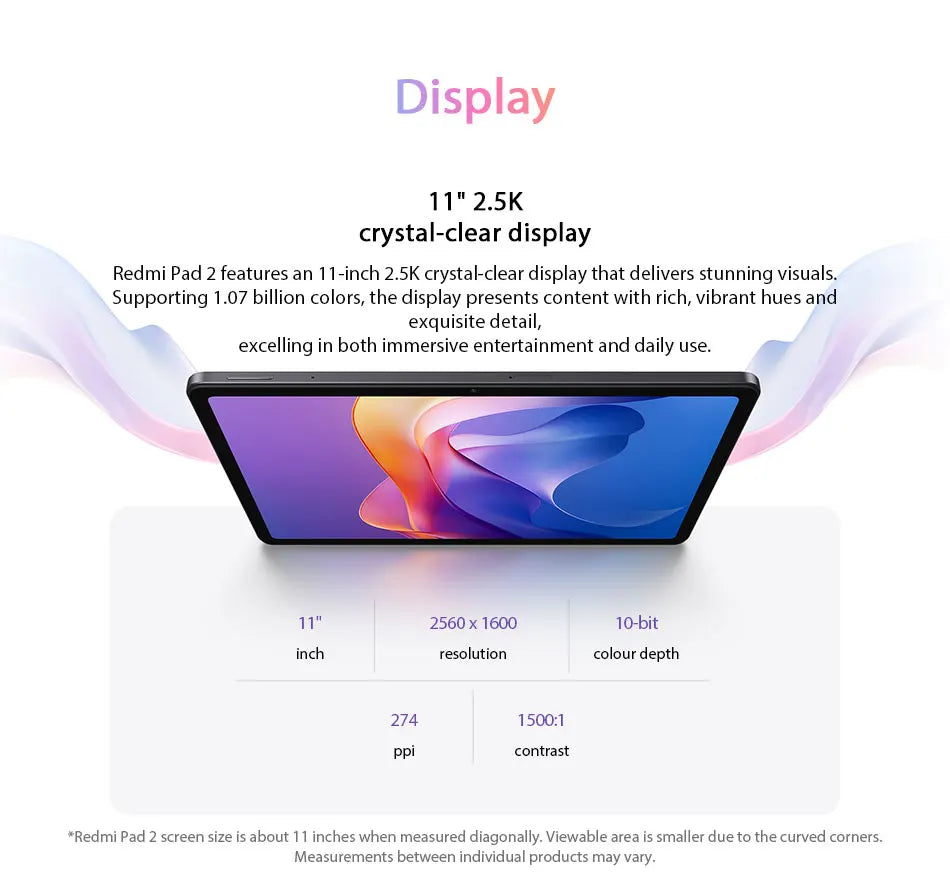 Xiaomi Redmi Pad 2 Global Version 11" 2.5K Crystal-clear Display Advanced Helio G100-Ultra 18W Fast Charging 9000mAh Battery