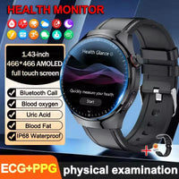 2025 New ECG Blood Pressure Blood Oxygen Blood Lipids Uric Acid Heart Rate Temperature Monitor AMOLED Bluetooth Call Smart Watch