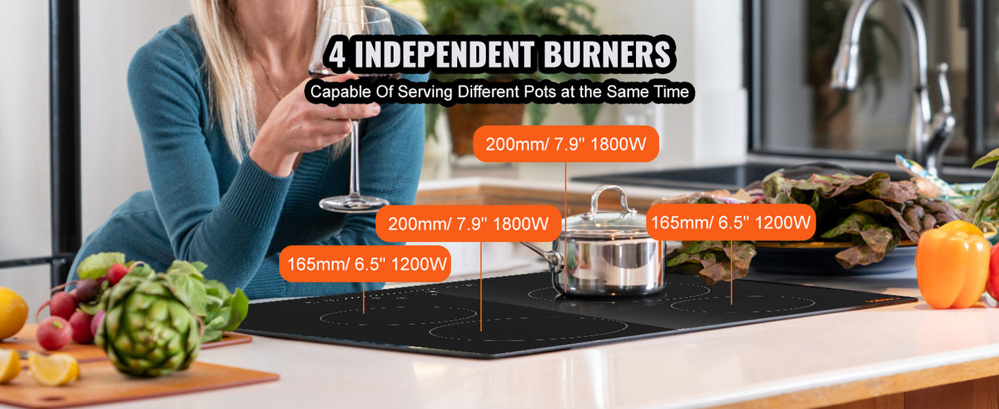 SucceBuy 2/4/5 Burners Built-in Induction Stove Top 12/24/30in Ceramic Glass Electric Cooktop For Household Commercial  Cooking