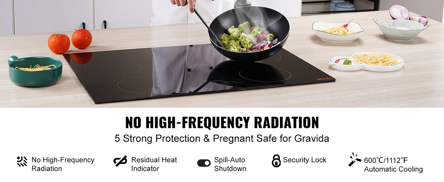 SucceBuy 2/4/5 Burners Built-in Induction Stove Top 12/24/30in Ceramic Glass Electric Cooktop For Household Commercial  Cooking