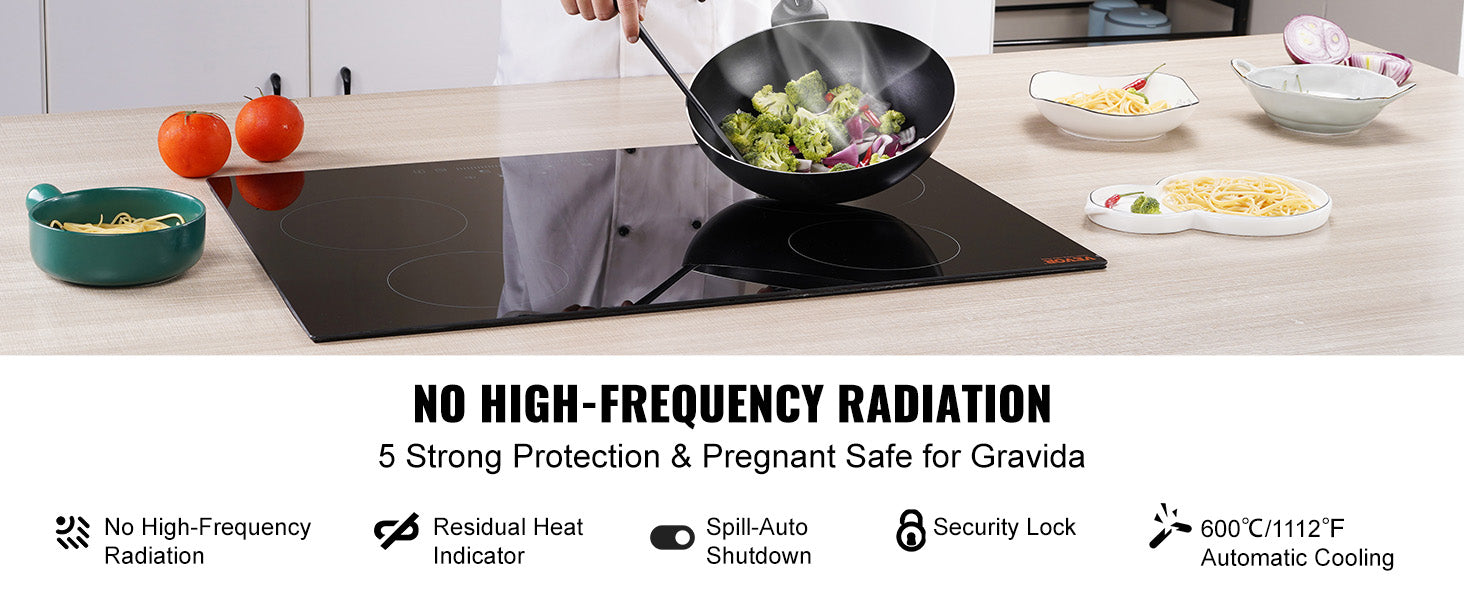 SucceBuy 2/4/5 Burners Built-in Induction Stove Top 12/24/30in Ceramic Glass Electric Cooktop For Household Commercial  Cooking